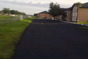 Newly sealcoated asphalt pavement
