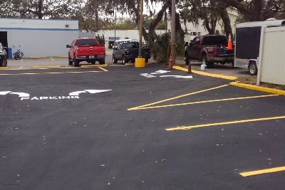 Newly sealcoated & striped parking lot
