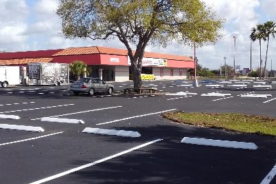 Newly sealcoated and striped parking lot